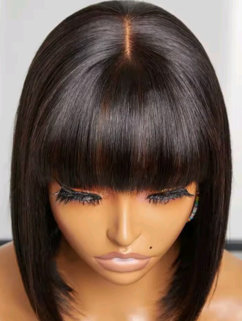 Women's Straight Hair Short Bob Lace Wig 100% Human Hair Wig With Bang